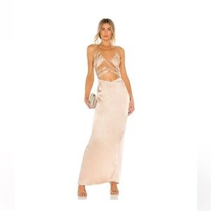 Michael Costello Champagne Satin Maxi Dress